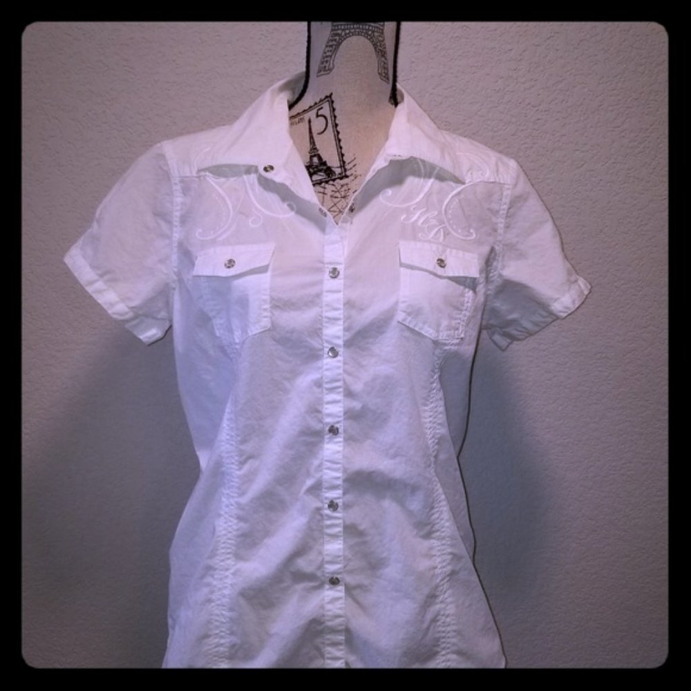Sexy White Pearl Snap Harley-Davidson Shirt